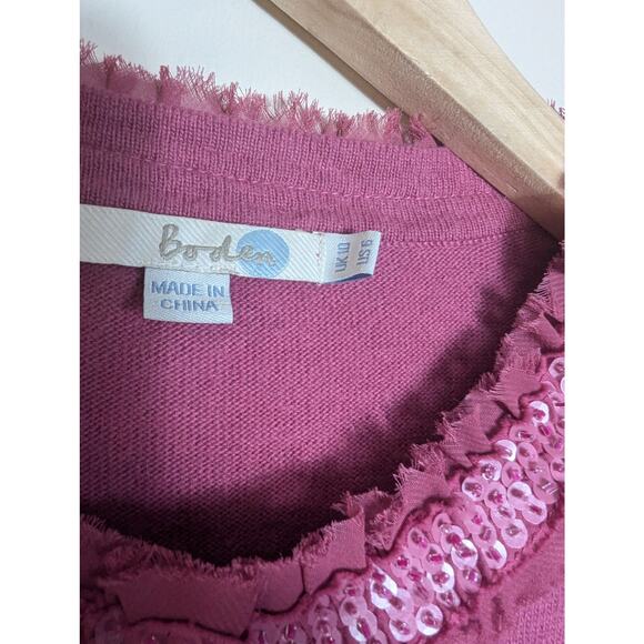Boden Pink Sequin Beaded Neckline 3/4 Sleeve Cardigan - Picture 4 of 7